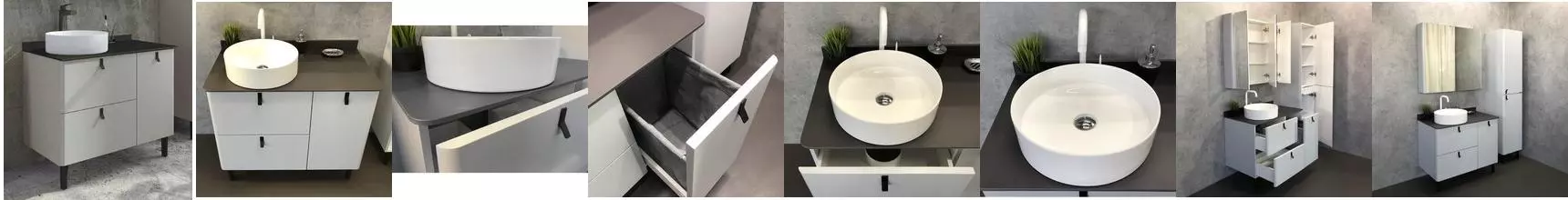 Тумба с раковиной «Comforty» Сорренто 90Н (9110) с корзиной светло-серая столешница антрацит