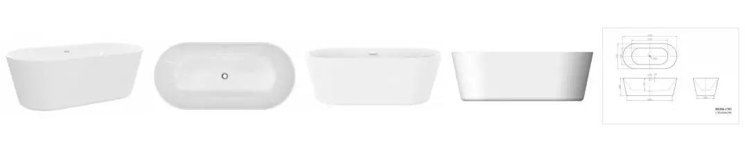 Ванна акриловая «Belbagno» BB306 178/87 с ножками без сифона белая Ванна акриловая «Belbagno» BB306 178/87 с ножками без сифона белая
