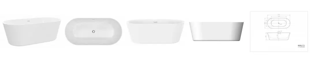 Ванна акриловая «Belbagno» BB306 177/80 с ножками без сифона белая Ванна акриловая «Belbagno» BB306 177/80 с ножками без сифона белая