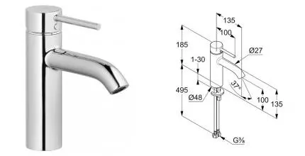 Смеситель для раковины «Kludi» Bozz 382820576 хром