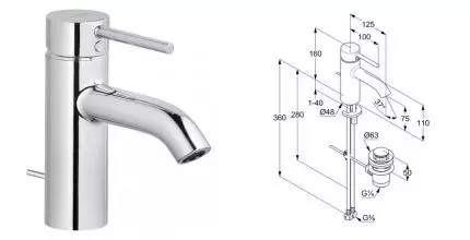 Смеситель для раковины «Kludi» Bozz 382700576 с донным клапаном хром