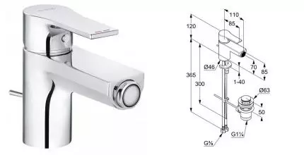 Смеситель для биде «Kludi» Zenta SL 485300565 с донным клапаном хром