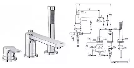 Смеситель на борт ванны «Kludi» Zenta SL 484480565 хром