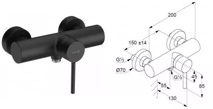 Смеситель для душа «Kludi» Bozz 388313976 чёный матовый