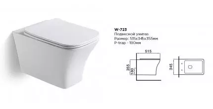 Подвесной унитаз безободковый «Black & White» W-723 Rimless белый с сиденьем дюропласт с микролифтом белое