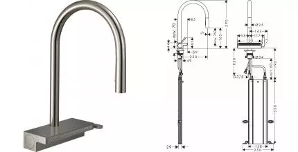 Смеситель для кухонной мойки «Hansgrohe» Aquno Select M81 73831800 с выдвижным изливом сталь Смеситель для кухонной мойки «Hansgrohe» Aquno Select M81 73831800 с выдвижным изливом сталь