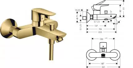 Смеситель для ванны «Hansgrohe» Talis E 71740990 полированное золото