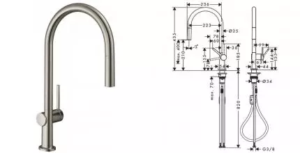 Смеситель для кухонной мойки «Hansgrohe» Talis M54 72802800 с выдвижным изливом сталь