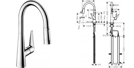 Смеситель для кухонной мойки «Hansgrohe» Talis M51 73851000 с выдвижным изливом хром Смеситель для кухонной мойки «Hansgrohe» Talis M51 73851000 с выдвижным изливом хром