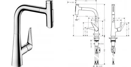 Смеситель для кухонной мойки «Hansgrohe» Talis Select M51 72824000 с выдвижным изливом хром Смеситель для кухонной мойки «Hansgrohe» Talis Select M51 72824000 с выдвижным изливом хром