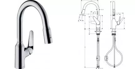 Смеситель для кухонной мойки «Hansgrohe» Focus M42 71801000 с выдвижным изливом хром