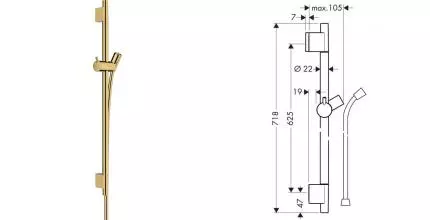 Штанга для душа «Hansgrohe» Unica S Puro 28632990 со шлангом 160 см полированное золото Штанга для душа «Hansgrohe» Unica S Puro 28632990 со шлангом 160 см полированное золото