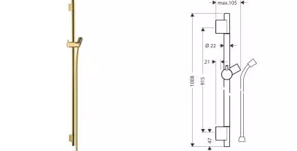 Штанга для душа «Hansgrohe» Unica S Puro 28631990 со шлангом 160 см полированное золото Штанга для душа «Hansgrohe» Unica S Puro 28631990 со шлангом 160 см полированное золото