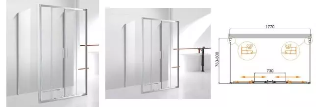 Душевой угол-ограждение «Cezares» MOLVENO-AH-22-180/80-C-Cr-IV 177/80 прозрачный/хром без поддона