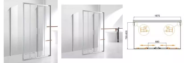 Душевой угол-ограждение «Cezares» MOLVENO-AH-22-170/80-C-Cr-IV 167/80 прозрачный/хром без поддона