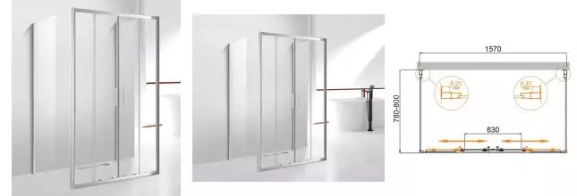 Душевой угол-ограждение «Cezares» MOLVENO-AH-22-160/80-C-Cr-IV 157/80 прозрачный/хром без поддона