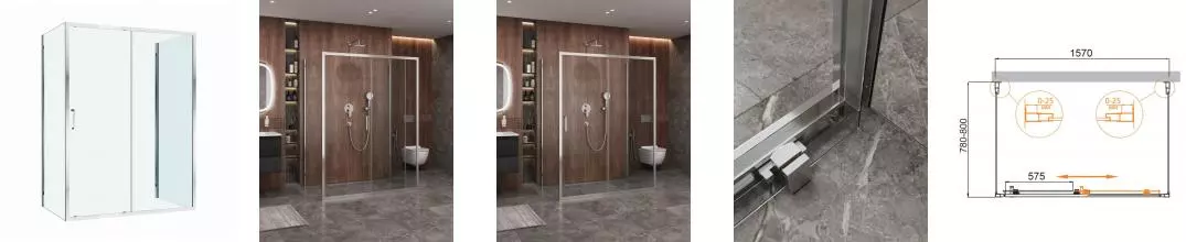 Душевой угол-ограждение «Cezares» MOLVENO-AH-12-160/80-C-Cr-IV 157/80 прозрачный/хром без поддона универсальный