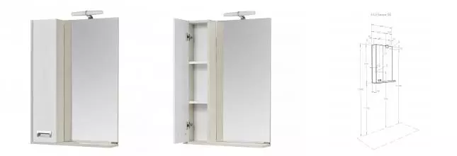Зеркало с шкафчиком «Aquaton» Бекка 60 с подсветкой белый/дуб Сомерсет левый