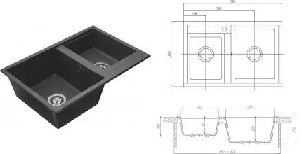 Мойка для кухни «Aquaton» Делия 78/52 DBL искусственный камень графит