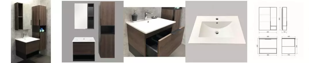 Мебель для ванной подвесная «Comforty» Франкфурт 60 дуб шоколадно-коричневый/чёрная