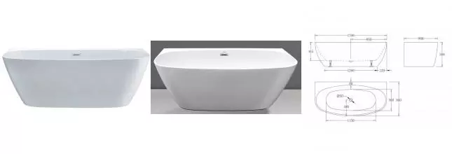 Ванна акриловая «Esbano» San Marino 170/80 с ножками с сифоном белая