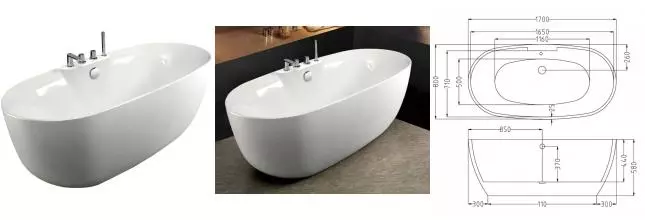 Ванна акриловая «Esbano» Rome-SM 170/80 с ножками с сифоном белая