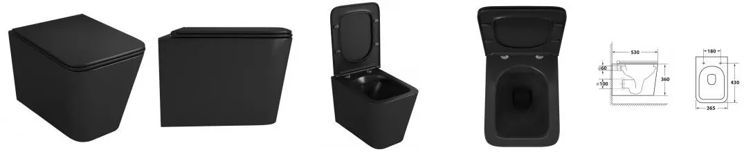 Подвесной унитаз безободковый «Owl 1975» Vatter Ruta-H чёрный с сиденьем дюропласт с микролифтом чёрное