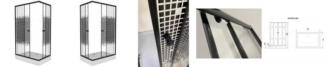 Душевой угол-ограждение «Niagara» NG- 012-14Q Black 120/80 прозрачный-мозаика/чёрный с поддоном универсальный