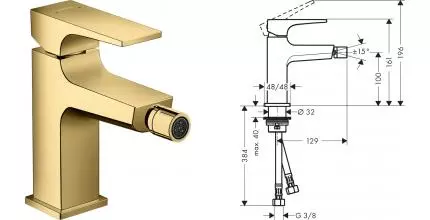 Смеситель для биде «Hansgrohe» Metropol 32520990 с донным клапаном полированное золото