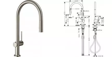 Смеситель для кухонной мойки «Hansgrohe» Talis M54 72800800 с выдвижным изливом сталь