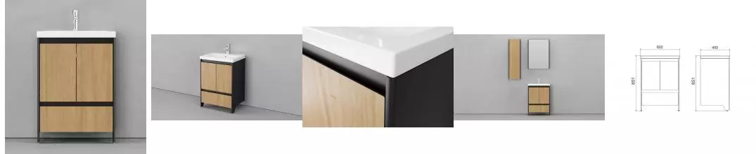 Тумба с раковиной «Velvex» Klaufs 60 с дверцами и ящиком (Como 60) шатанэ/чёрная