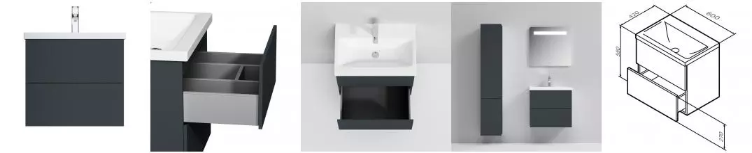 Тумба с раковиной «Am.Pm» Gem 60 M90FHX06022GM (Gem 60) подвесная графит матовый Тумба с раковиной «Am.Pm» Gem 60 M90FHX06022GM (Gem 60) подвесная графит матовый