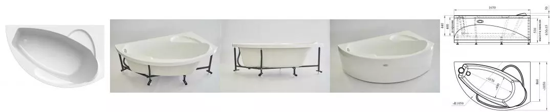 Ванна акриловая «Radomir» Варна 165/105 с каркасом без сифона белая правая