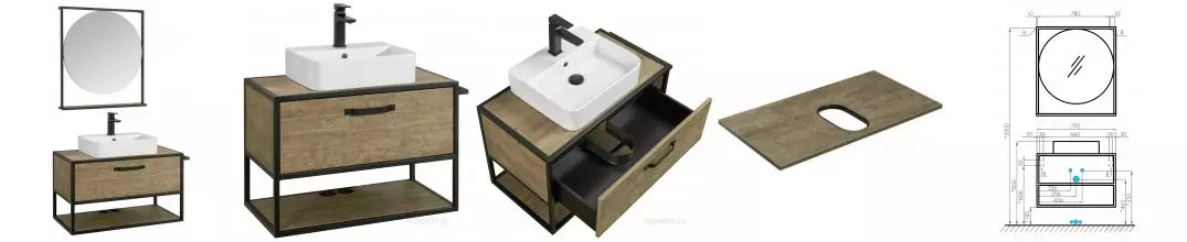 Мебель для ванной подвесная «Aquaton» Лофт Фабрик 80 со столешницей дуб Кантри