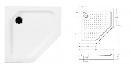 Душевой поддон «Cezares» TRAY-A-P-90-15-W0 90/90 низкий акриловый многоугольный без сифона белый