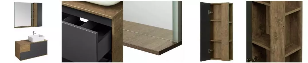 Мебель для ванной подвесная «Aquaton» Терра 105 антрацит/дуб Кантри