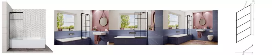 Шторка на ванну стеклянная «Ambassador» Bath Screens Black 16041209 80/140 прозрачная универсальная