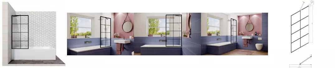 Шторка на ванну стеклянная «Ambassador» Bath Screens Black 16041208 70/140 прозрачная универсальная