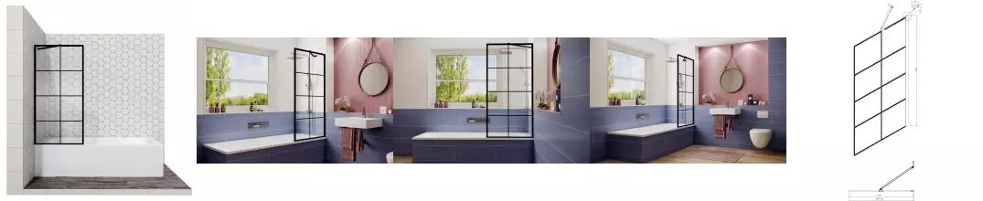 Шторка на ванну стеклянная «Ambassador» Bath Screens Black 16041208 70/140 прозрачная универсальная Шторка на ванну стеклянная «Ambassador» Bath Screens Black 16041208 70/140 прозрачная универсальная