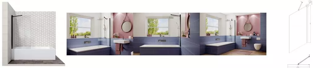 Шторка на ванну стеклянная «Ambassador» Bath Screens Black 16041207 80/140 прозрачная универсальная