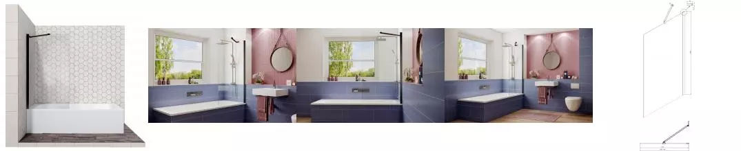 Шторка на ванну стеклянная «Ambassador» Bath Screens Black 16041206 70/140 прозрачная универсальная Шторка на ванну стеклянная «Ambassador» Bath Screens Black 16041206 70/140 прозрачная универсальная