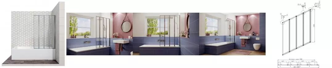 Шторка на ванну стеклянная «Ambassador» Bath Screens 16041111 100/140 прозрачная правая