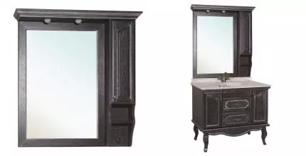Зеркальный шкаф «Bellezza» Рим 100 с подсветкой чёрный с патиной серебро правый