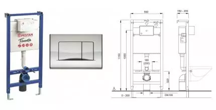 Инсталляция для унитаза с кнопкой «Pestan» Fluenta с клавишей Active глянцевый хром