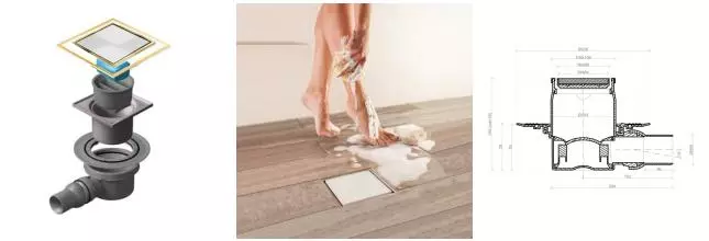 Трап для душа «Pestan» Confluo Standard Dry 1 13000175 боковой выпуск White Glass/Gold 