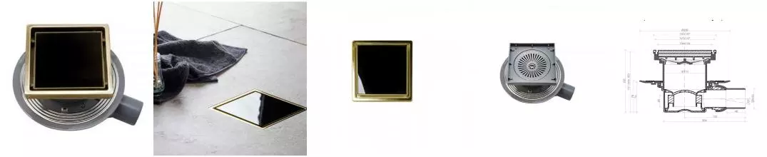 Трап для душа «Pestan» Confluo Standard 1 13000152 боковой выпуск Black Glass/Gold 