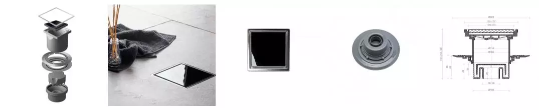 Трап для душа «Pestan» Confluo Standard Vertical 13000097 вертикальный выпуск Black Glass/хром 