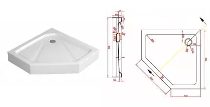 Душевой поддон «Bravat» Line 90/90 средний акриловый многоугольный