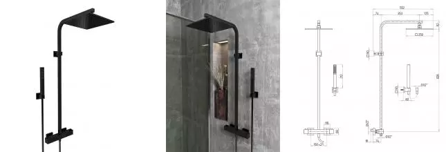 Душевая система «Paini» Dax-R 84PQ689TH с термостатом чёрная