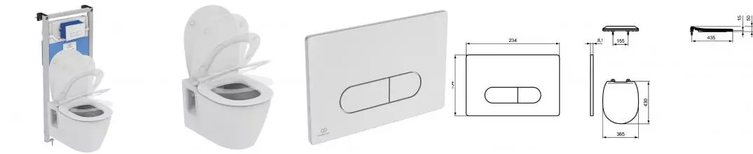 Комплект инсталляция с унитазом, крышкой и кнопкой смыва «Ideal Standard» Prosys Connect PR211601 безободковый белый